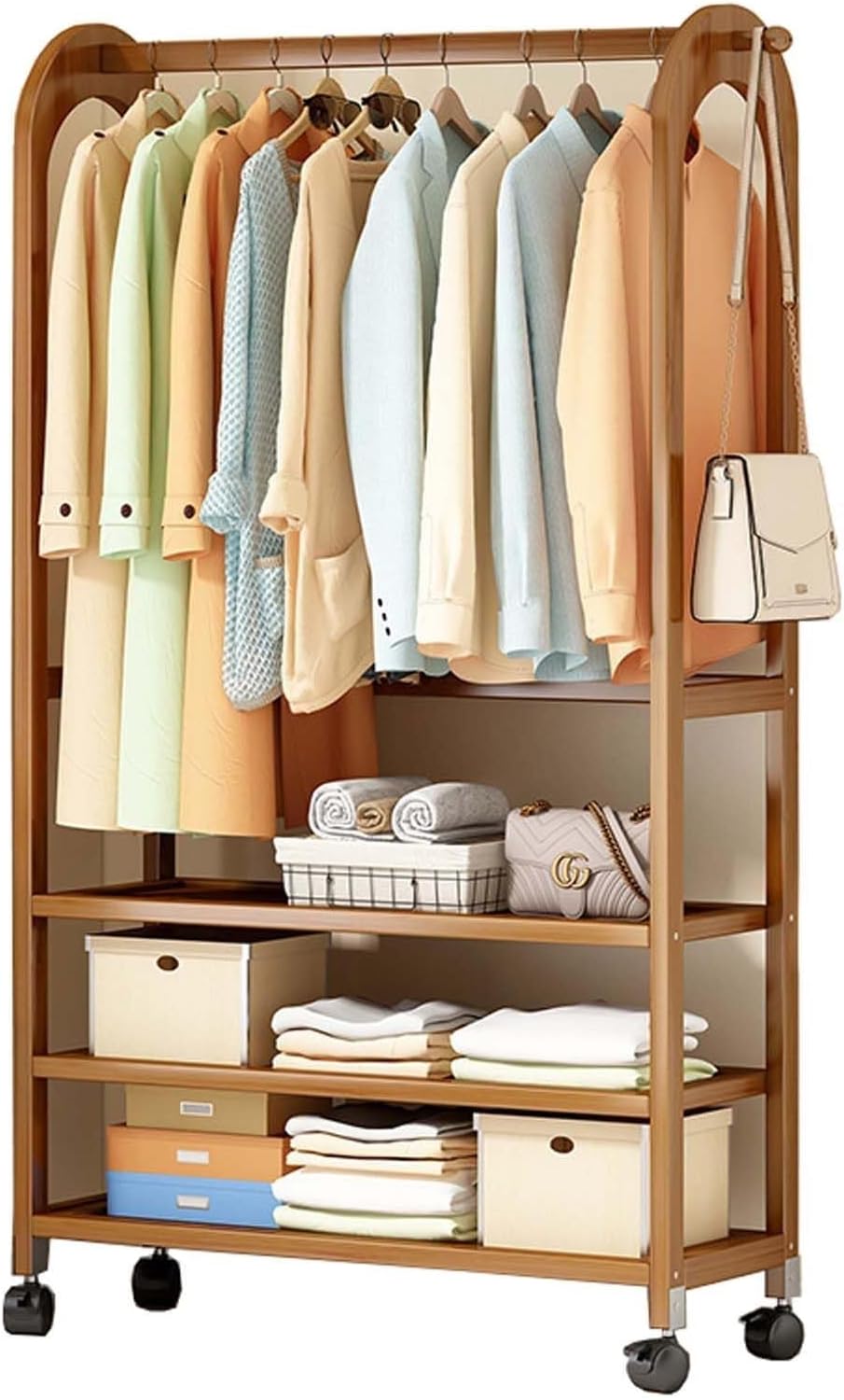 Heavy Duty Rolling Garment Rack with Wheels, Space-Saving Clothes Rack for Hanging Clothes