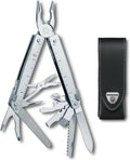 Victorinox Swiss Tool X Swiss Army Knife, 26 Function Swiss Made Multitool with Large Blade, Pliers and Wire Cutter - Silver with Leather Pouch