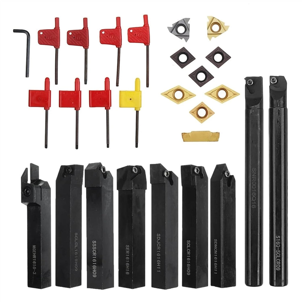 Carbide insertscarbide Inserts for Metal Lathe 9pcs 16mm Shank Lathe Boring Bar Turning Tool Holder Set with Carbide Inserts Lathe Tools
