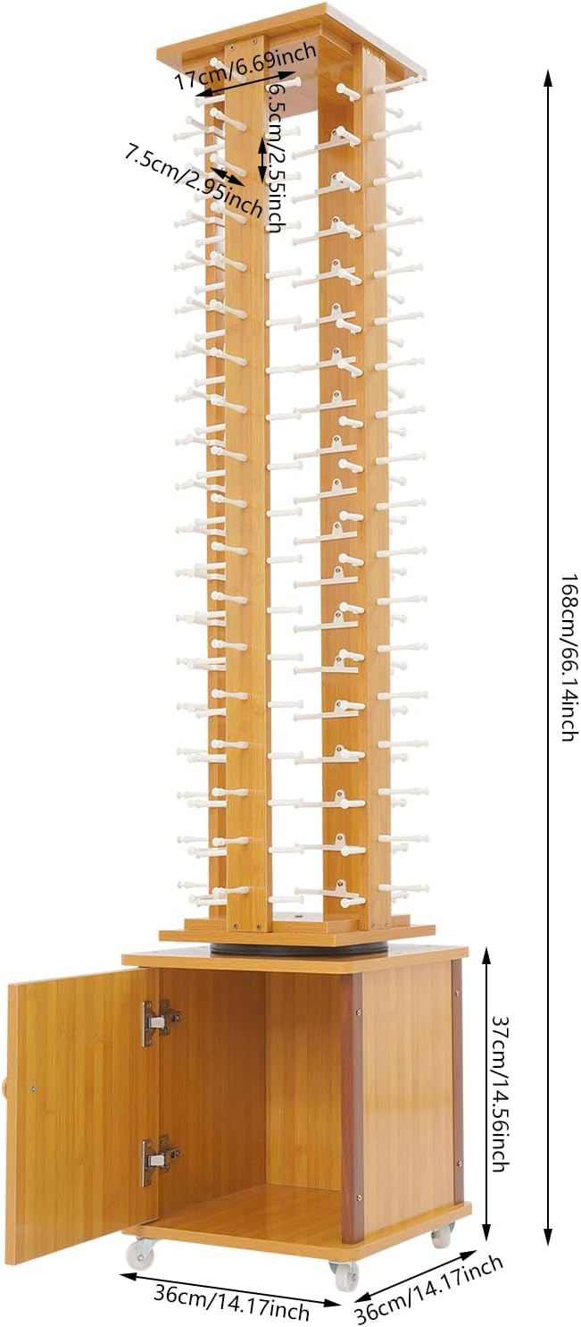 Sunglasses Display Rack, 72 Pairs Glasses Rack, 360° Rotating Eyeglasses Storage Organizer, Floor-standing Eyewear Holder, Glasses Display Stand with Storage Cabinet & Wheels, Wood Color