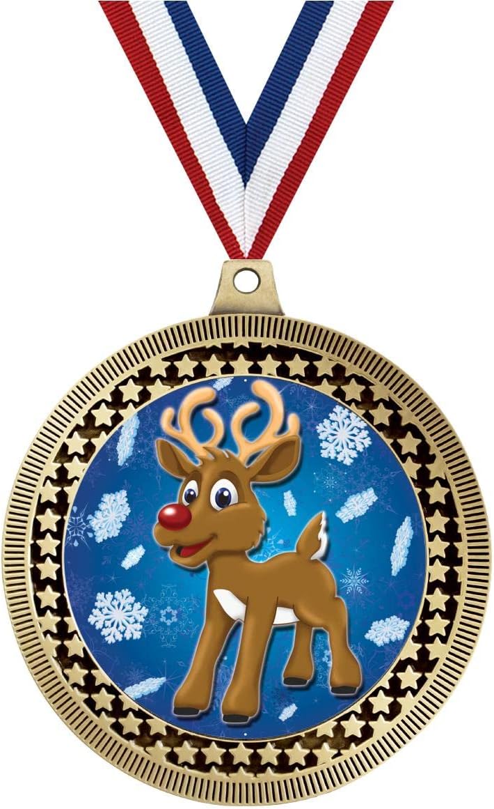Crown Awards 2.75' Reindeer with Snowflakes Medal Award, Gold Vega Reindeer with Snowflakes Team Trophy Award Includes Free Neck Ribbon Prime