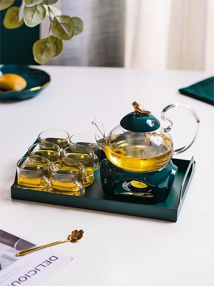 Beverage Serveware Flower tea cup set fruit flower teapot set glass flower teapot set heat-resistant base heating Water Carafe