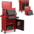 IRONMAX 5-Drawer Rolling Tool Chest, 2-in-1 Detachable Heavy Duty Tool Box Storage Cabinet with Auto Lock, Adjustable Shelf & Hooks, Metal Toolbox on Wheels for Garage Workshop (Black & Red)