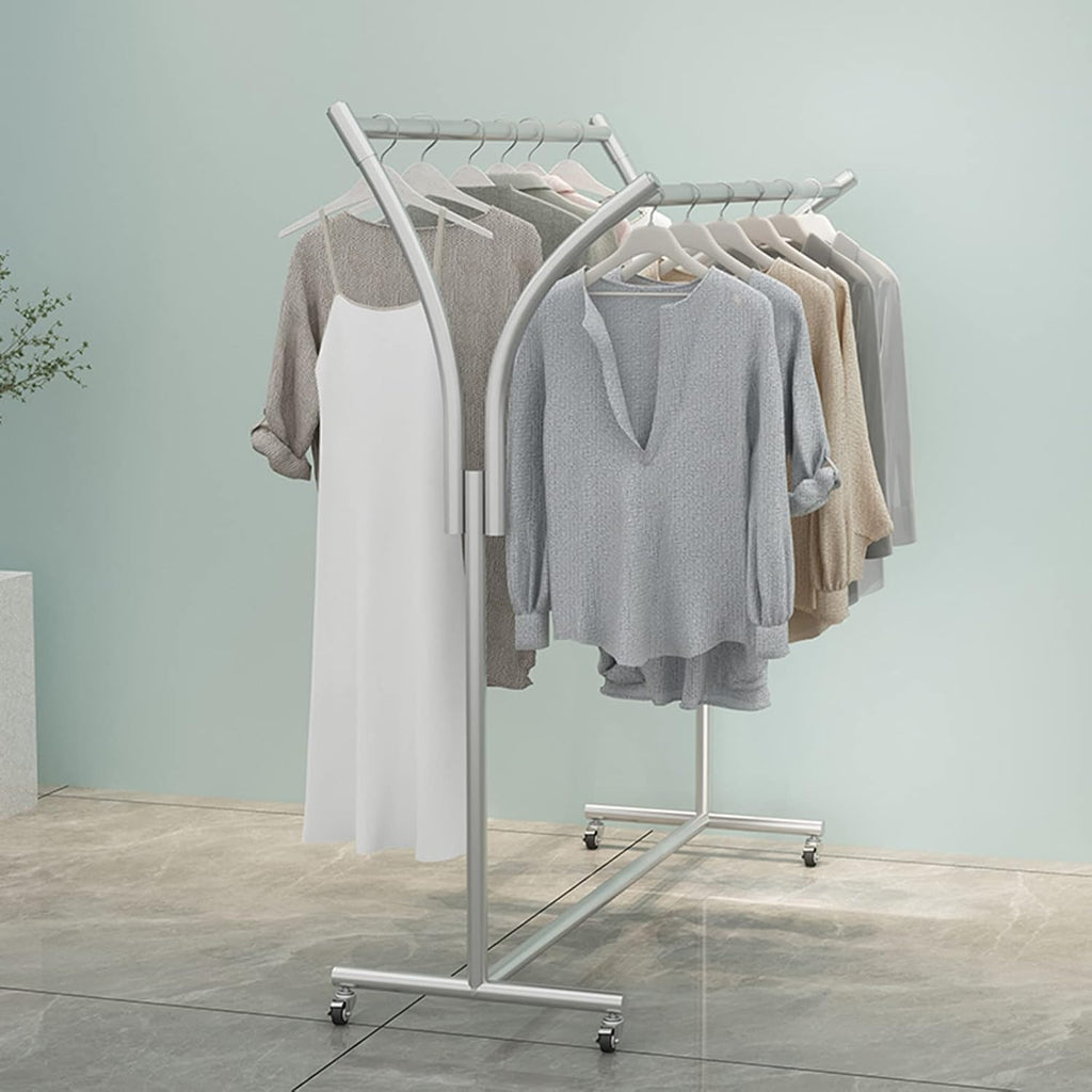 Clothes RackHeavy Duty Metal Rolling Garment Rack with Wheel Modern Boutique Display Clothing Rack Gold Double Bar Hanger Retail Display Floor Standing Rack for Retail Store S,C-with Ers 60*155*50cm