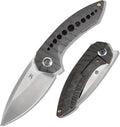 KANSEPT ODD 21 Pocket Folding Knives for Camping Hiking Folding Knife 3.06'' Satin CPM 20CV Blade EDC Knife with Titanium with Tiger Stripe Finish Handle for Men and Women Everyday Carry K1077A4