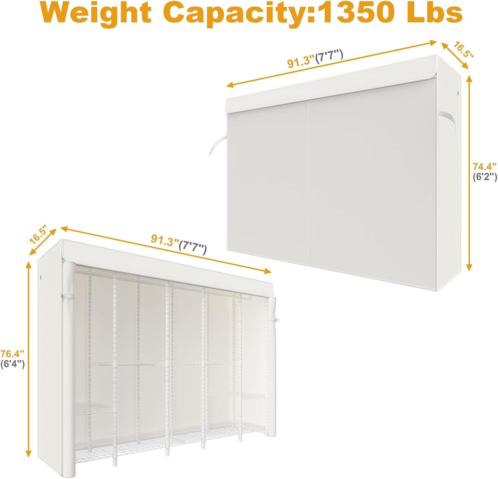 ULIFHOME H50C Extra Large Clothes Rack with Cover, Freestanding Portable Closet, Covered Clothing Racks for Hanging Clothes, Heavy Duty Garment Rack, Wardrobe Closet with White Cover Max Load 1350 Lbs