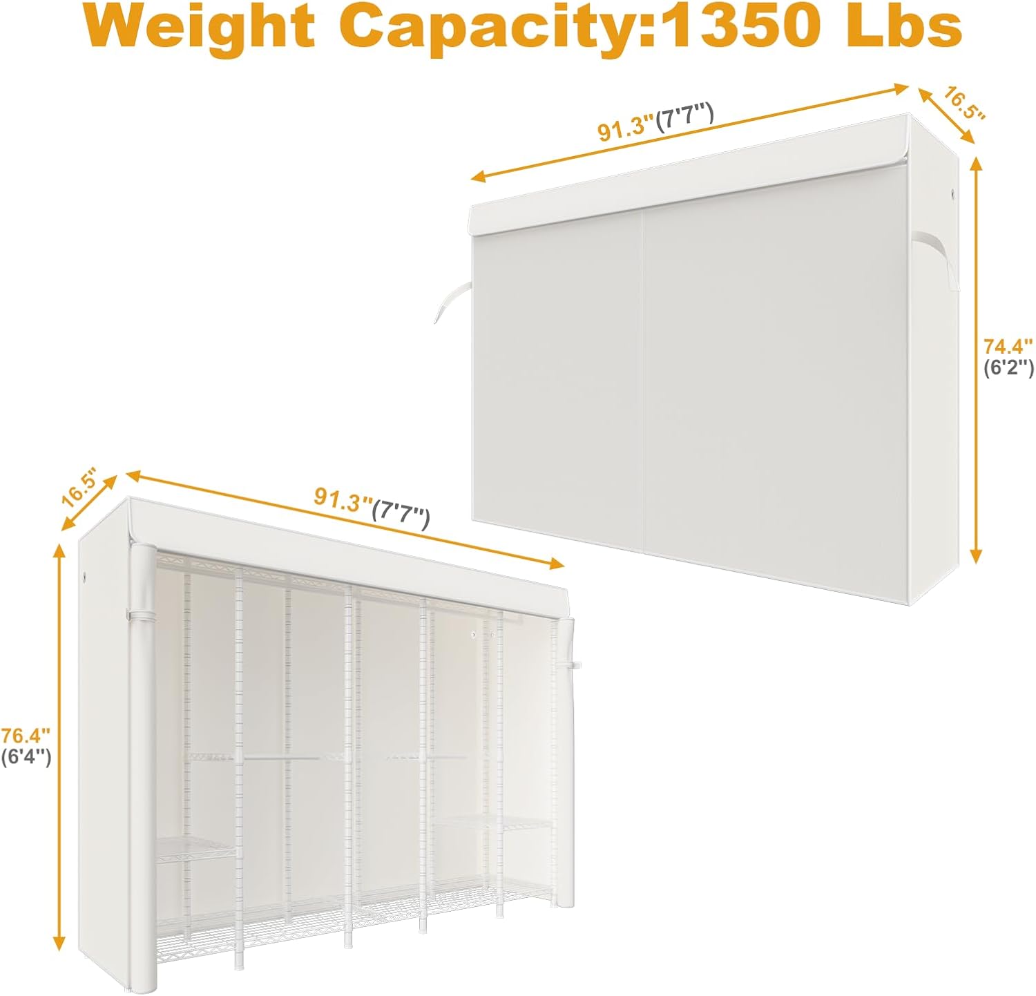 ULIFHOME H50C Extra Large Clothes Rack with Cover, Freestanding Portable Closet, Covered Clothing Racks for Hanging Clothes, Heavy Duty Garment Rack, Wardrobe Closet with White Cover Max Load 1350 Lbs