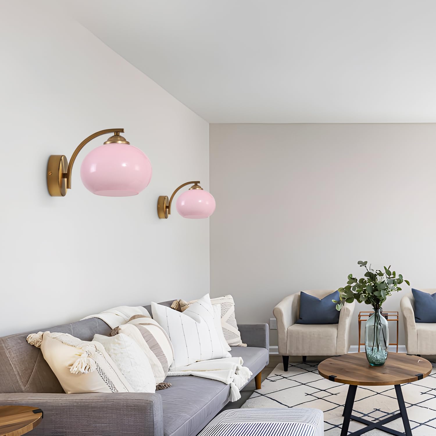 Pink Wall Sconce Light Antique Brass Sconces Set of 2 Mid Century Modern Globe Wall Sconce Lighting Vintage Bedroom Wall Lights Gold Hallway Wall Lighting Fixtures