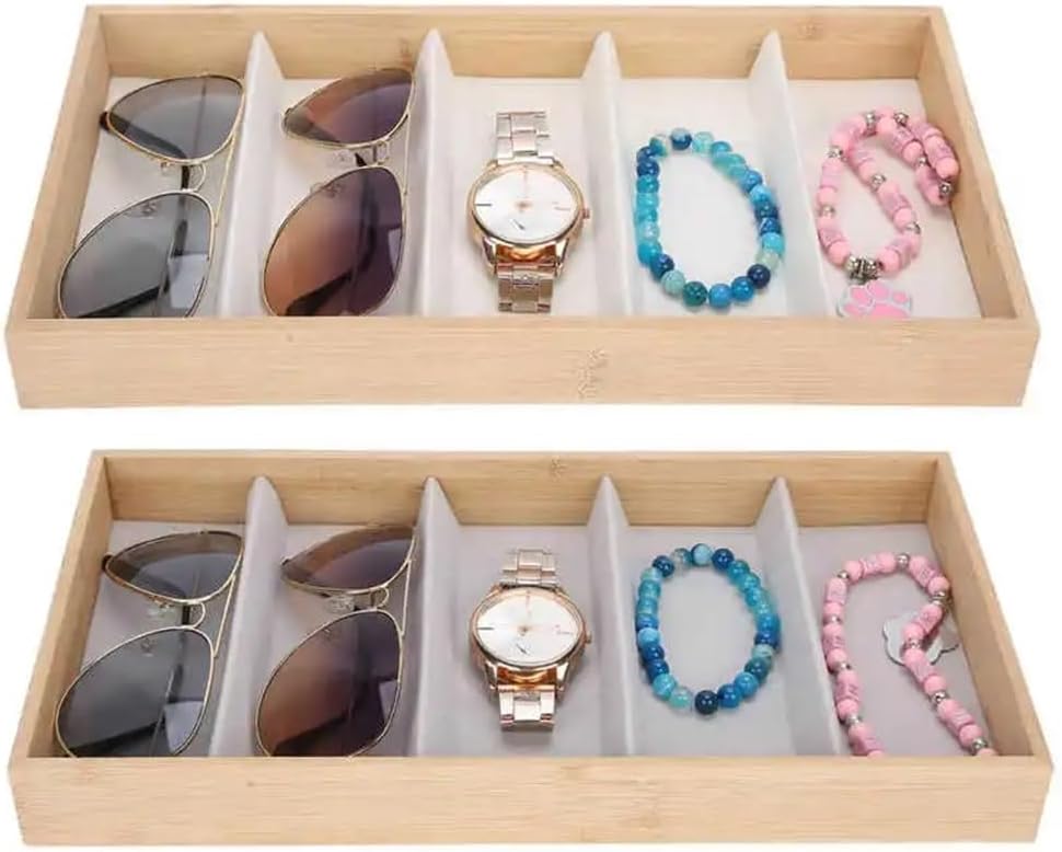 Glasses Stand 5 Glass Jewelry Grid Stand Holders Organizer Storage Case for Gift Box Slot Sunglasses Eyeglass Watch Display Box Eyewear Display Stand(Gris)