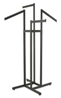 Econoco 4-Way Clothing Rack, Heavy Duty Adjustable Garment Display with 2 Straight and 2 Slanted Arms, Square Tubing, Black