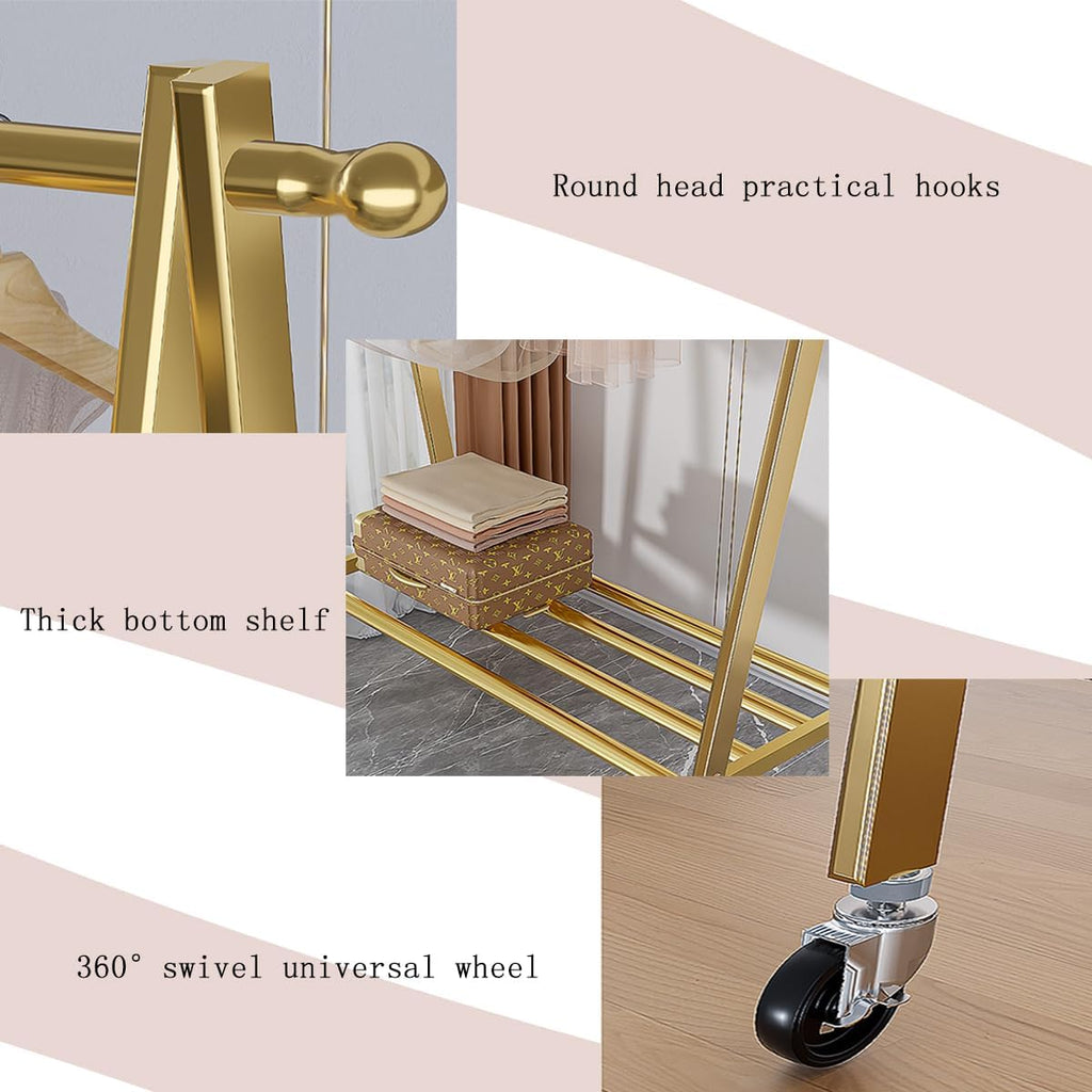 Portable Clothes Rack, Rolling Garment Rack with Wheel, Modern Simple Heavy Duty Clothing Rack, Floor-Standing Shoes Bags Clothes Organizer Storage Shelves