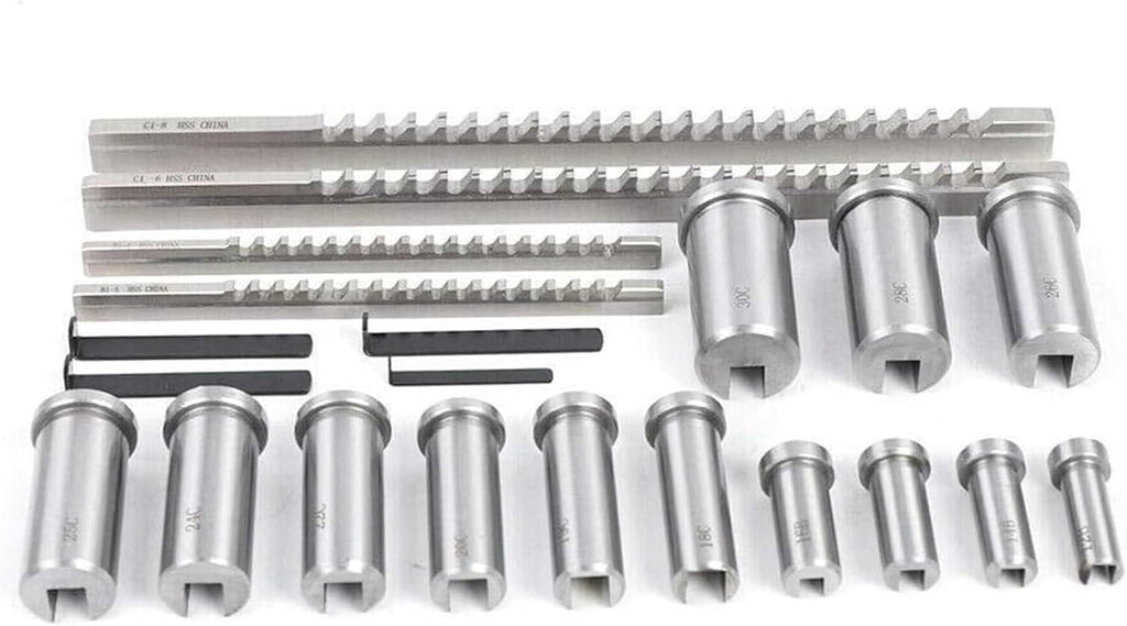 PUCHEN Metal Lathe Wood Splitting Drill Bit Keyway Broach Kit, 22 Pieces Keyway Broach Set with Collar, Shim Sets in Equipped Box, High Speed Steel Material, Industrial Tools, PUCHEN1234