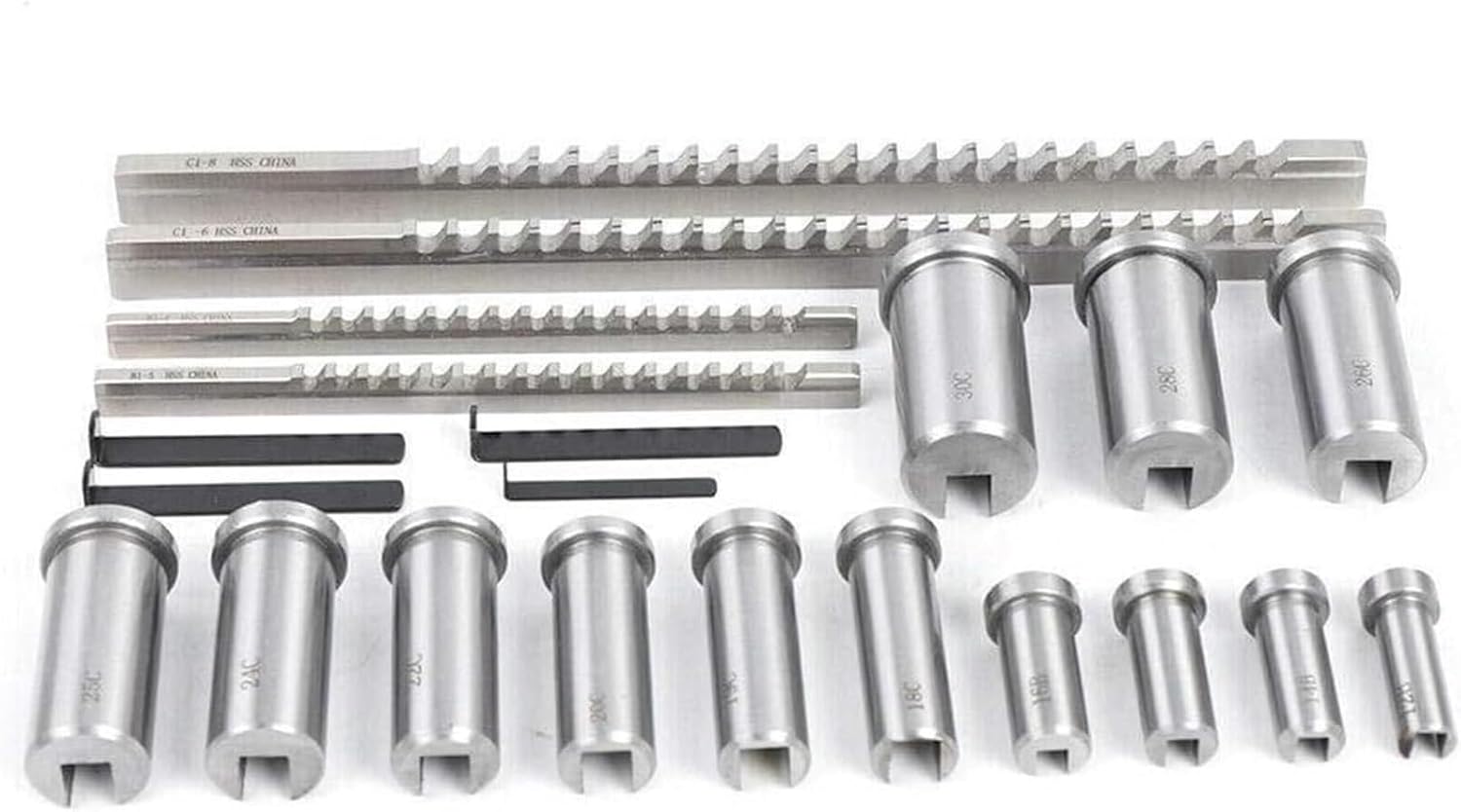 PUCHEN Metal Lathe Wood Splitting Drill Bit Keyway Broach Kit, 22 Pieces Keyway Broach Set with Collar, Shim Sets in Equipped Box, High Speed Steel Material, Industrial Tools, PUCHEN1234
