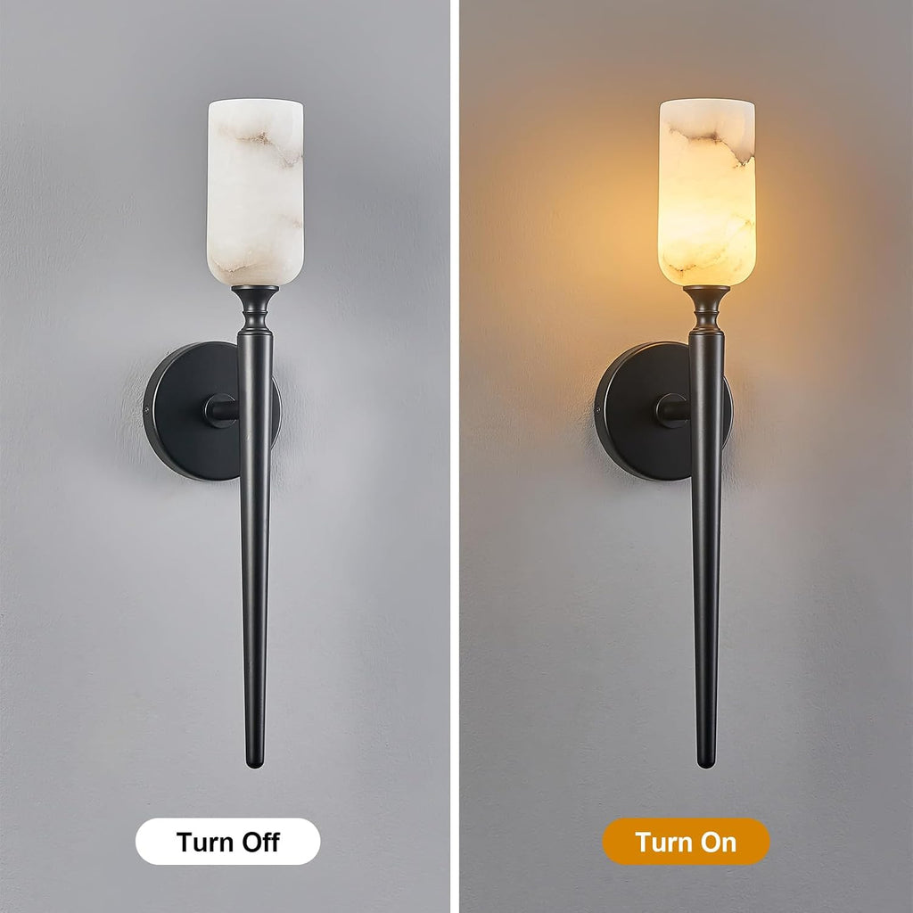 LMQNINE Natural Alabaster Wall Sconce Modern Black Wall Sconces Set of Two Bathroom Sconce Wall Decor Antique Marble Sconces Wall Lighting for Bedroom Living Room Entryway Hallway Staircase