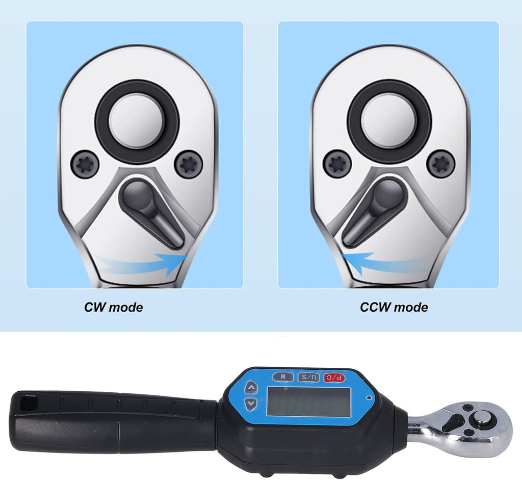 Digital Torque Wrench, 1/4in Connector Electronic Digital Display Adjustable Torque Meter Wrench Socket Tool Steel Torsion Measuring Meter Tester, 3 Modes 4 Units for Testing Working