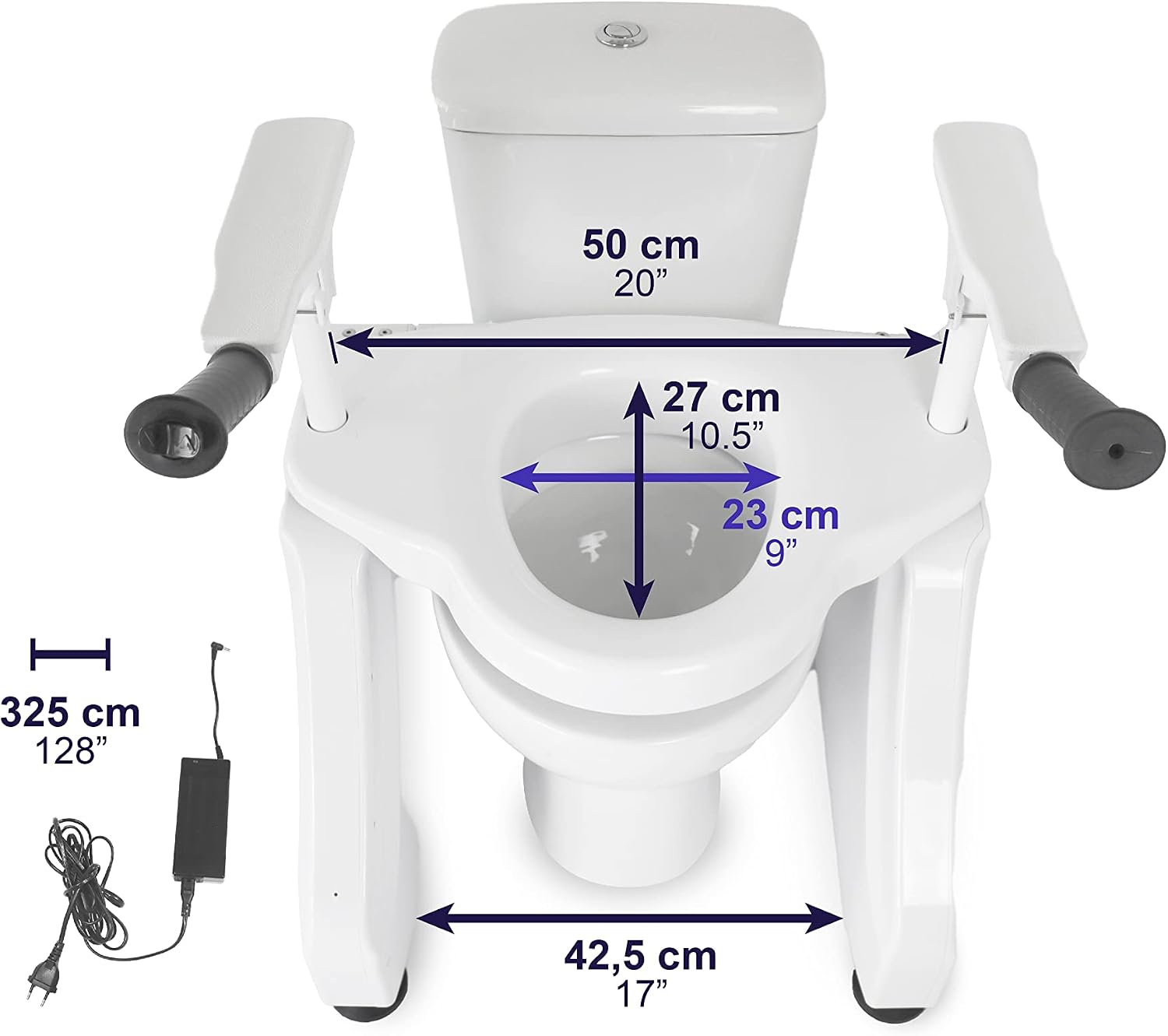 KMINA Electric Toilet Seat Lift Riser with Handles, Powered for Elderly, Height Adjustable, PRO Model