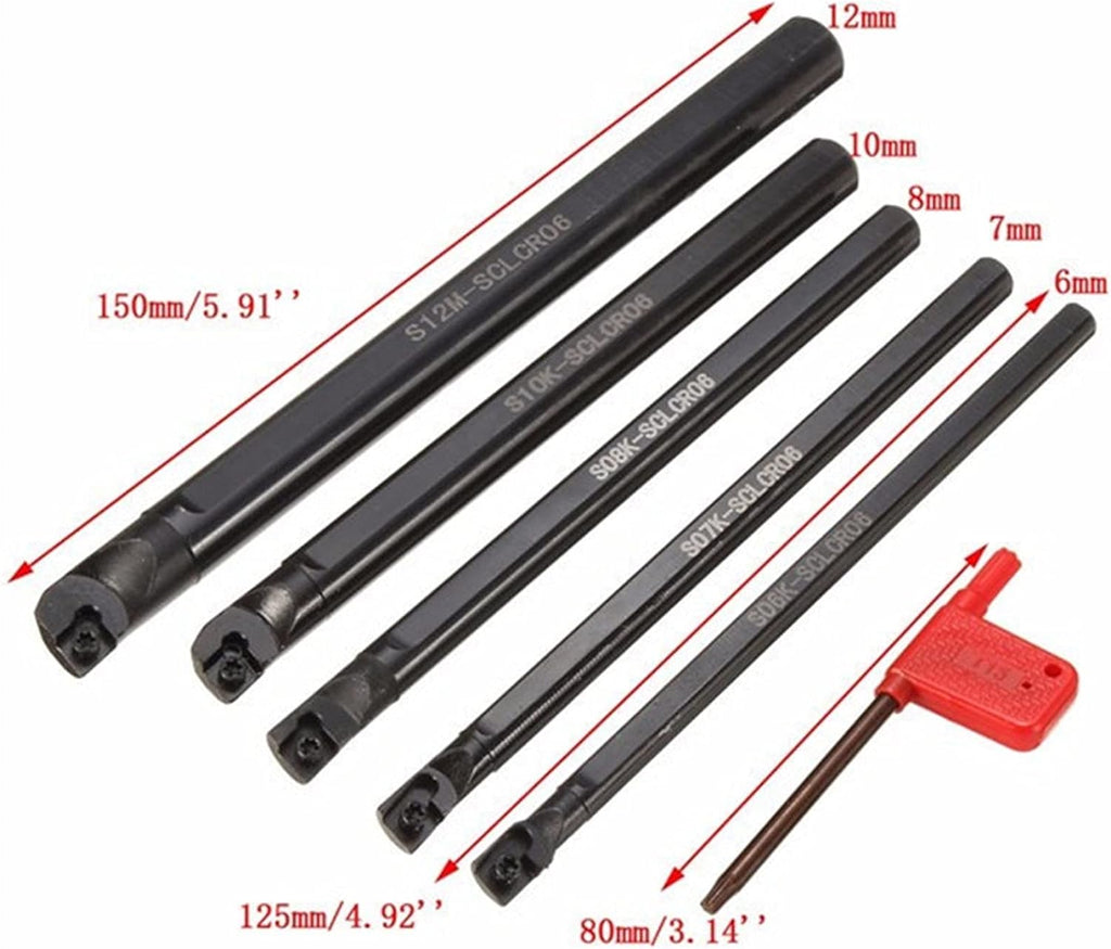 YFCDZVBH 5pcs Lathe Boring Bar Tunring Tool Set, Steel SCLCR 6/7/8/10/12mm 45HRC with 5pcs 80 Degree CCMT0602 Insert
