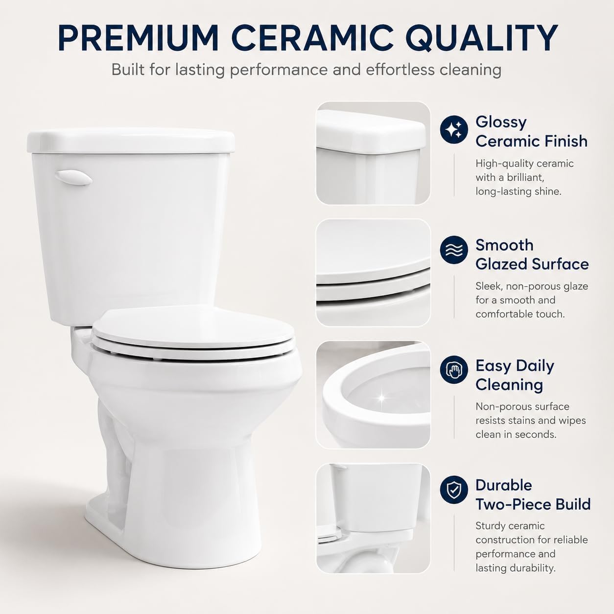 17' Round Two-Piece Toilet with Slow-Close PP Seat – Upgraded Power Flush, Single Side Handle, Includes Tank & Complete Installation Kit – Great for Guest Bathroom or Basement