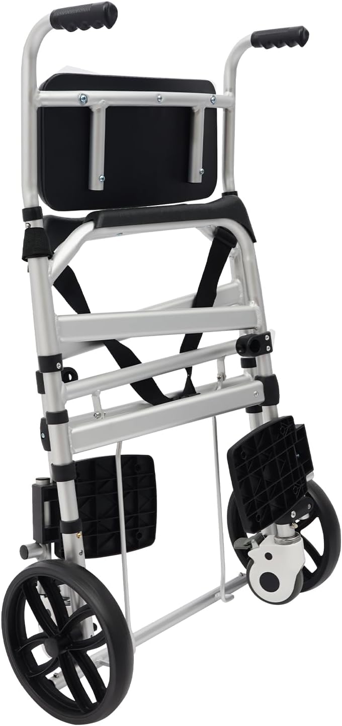 Foldable Shower Chair with Wheels, Rolling Shower Wheelchair Bedside Commode Chair with Arms, Portable Height Adjustable Bathroom Shower Chair for Seniors Adult Disabled (O-Shaped, with Sofa Cushion)