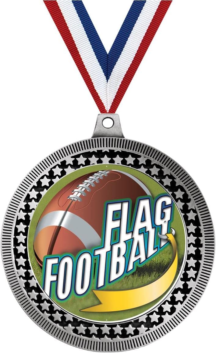 2.75' Flag Football Medal Award, Silver Vega Flag Football Team Trophy Award Includes Free Neck Ribbon