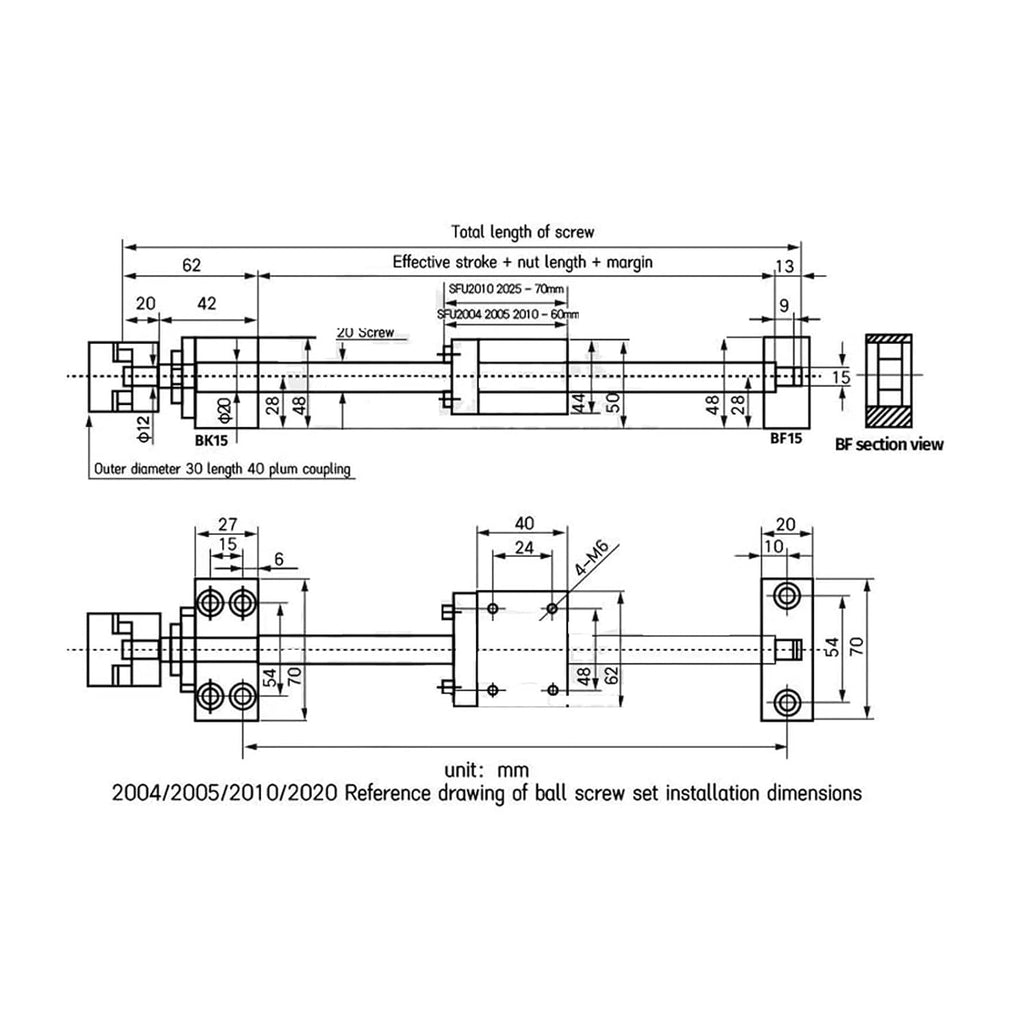 KUAOXK-Linear Motion Ball Screw Ball Screw SFU2010 Kit 200-500mm C7 Dia 20mm for CNC Parts Screw with Single Nut +BKBF15+DSG20H+Coupler(200mm)