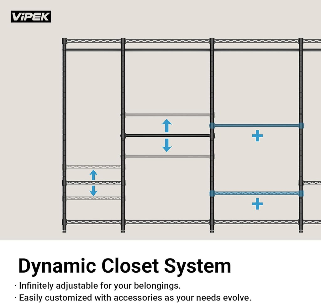 VIPEK V5LC Garment Rack Heavy Duty Covered with Dimmable LED Lights, 3000K Warm White, Portable Closet Wardrobe Freestanding for Hanging Clothes, Black with Grey Cover