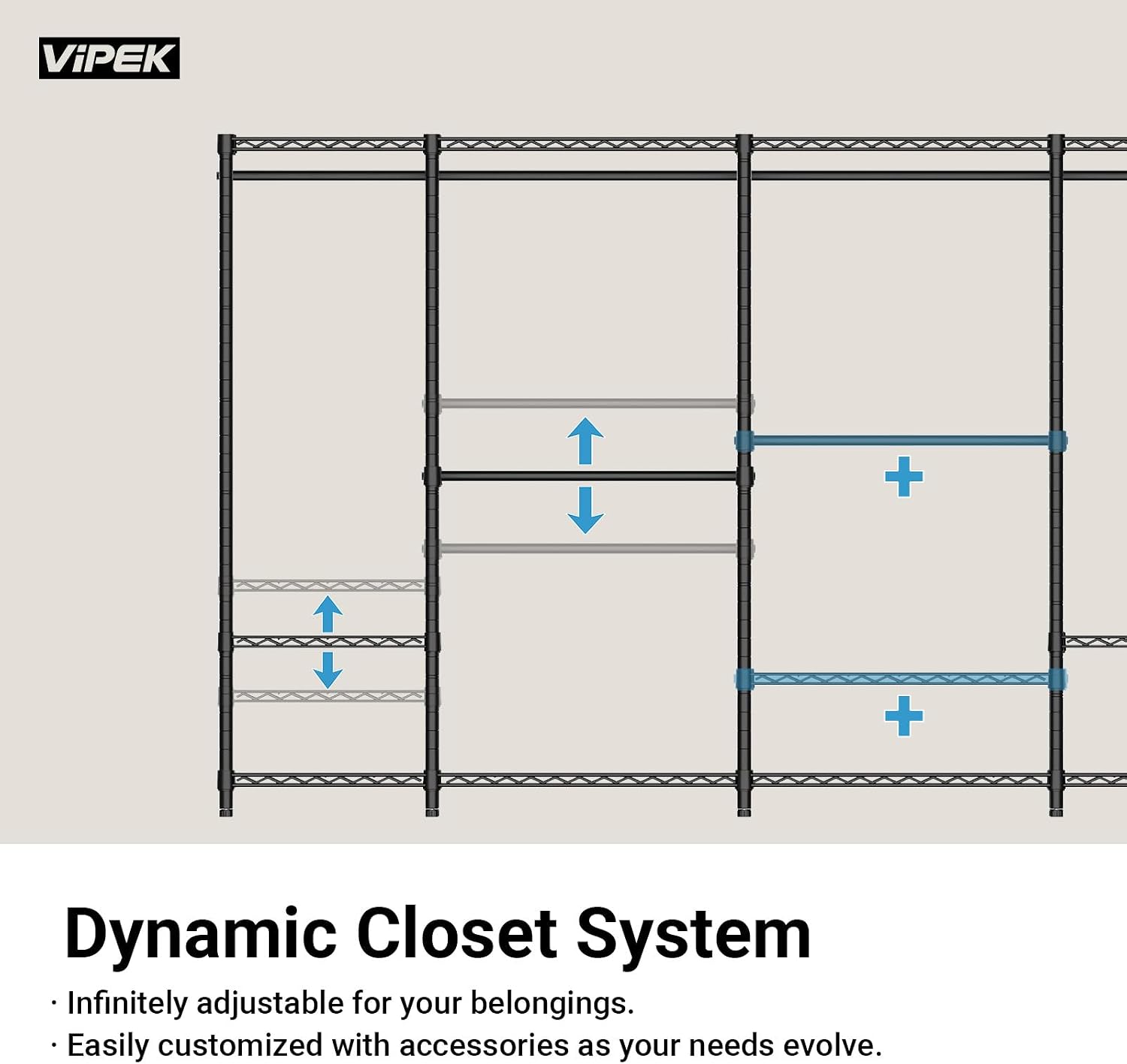 VIPEK V50 Heavy Duty Clothes Rack, Extra Large Freestanding Garment Rack with Adjustable Shelves, Open Closet Storage System for Bedroom, Reach-in/Walk-in Closet, 1300 lbs Capacity, Black