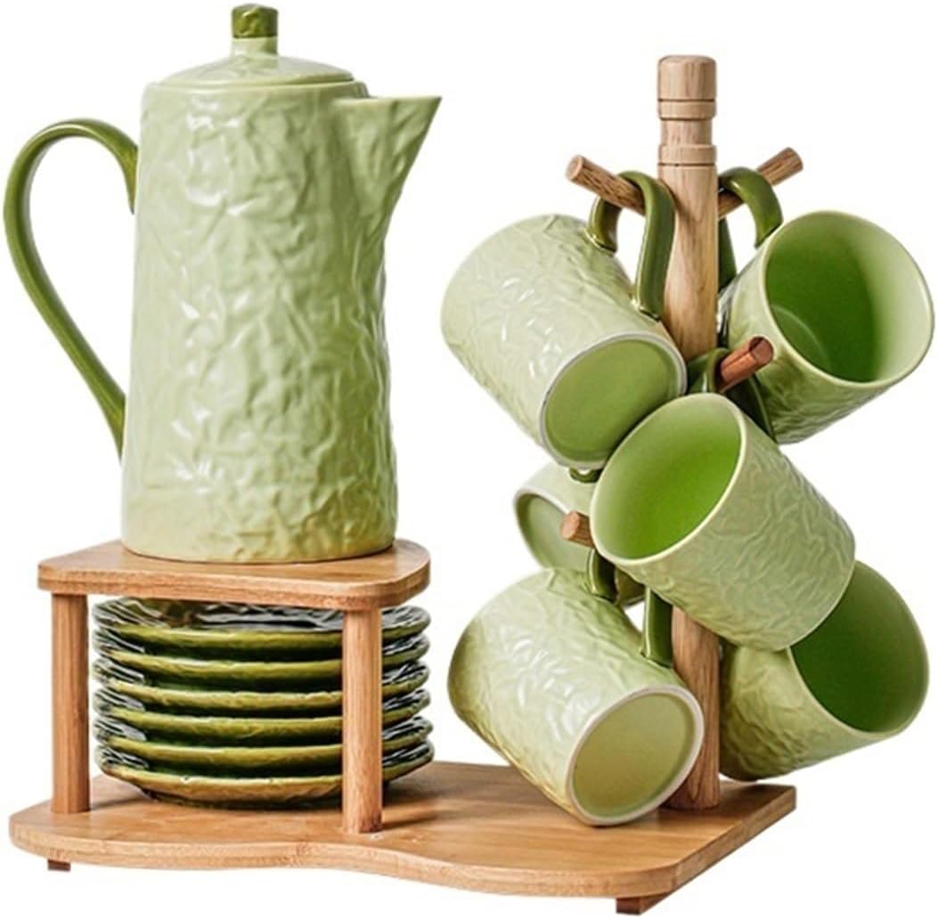 Beverage Serveware Ceramic water cup water set gift box tea cup tea set living room cold kettle flower tea set home coffee set Water Carafe(Green)