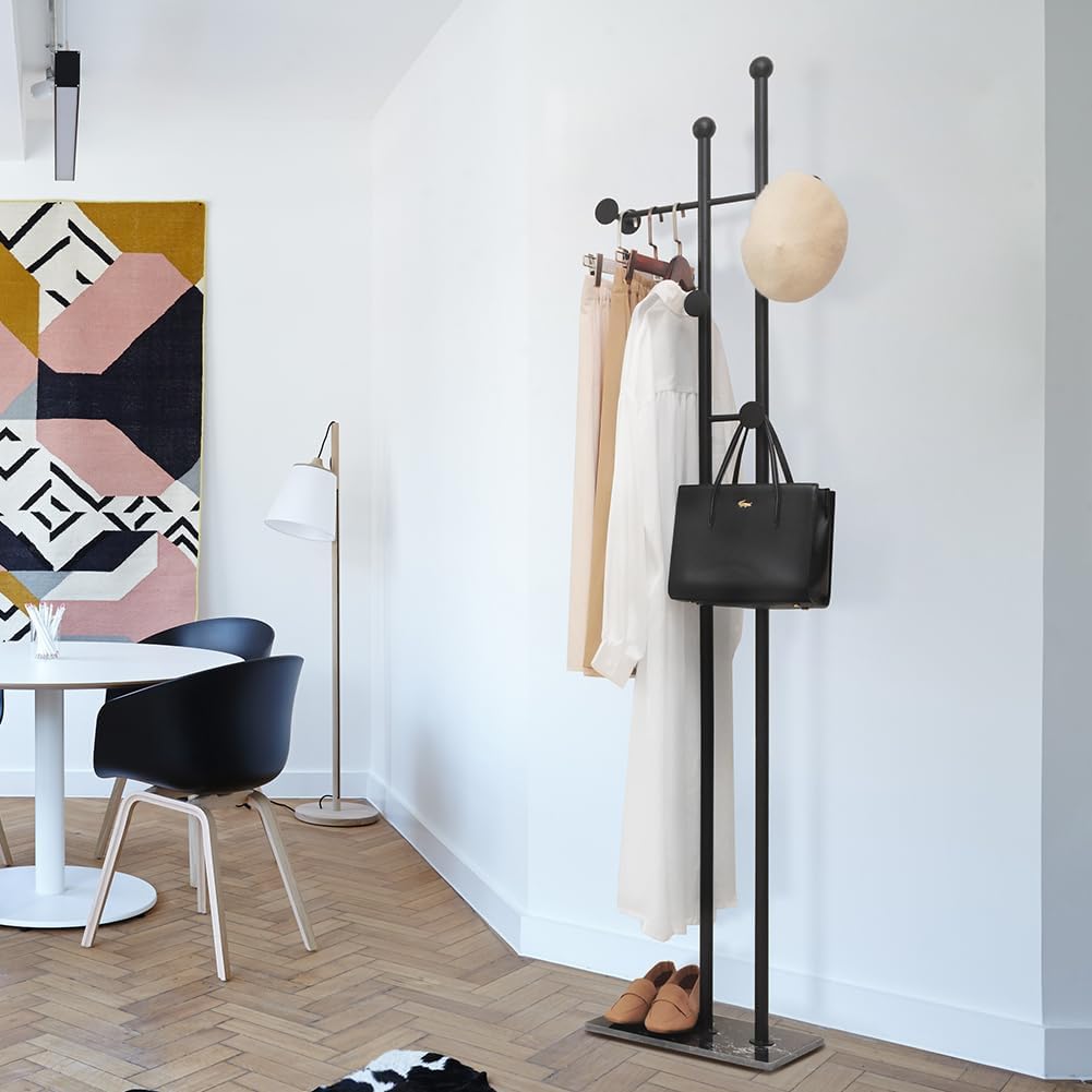 Marble Base Coat Rack Freestanding Metal Modern Coat Rack Stand for Hanging Clothes Rack Stand for Bedroom Standing Garment Rack Heavy Duty Coat Hanger Freestanding Hanger Black