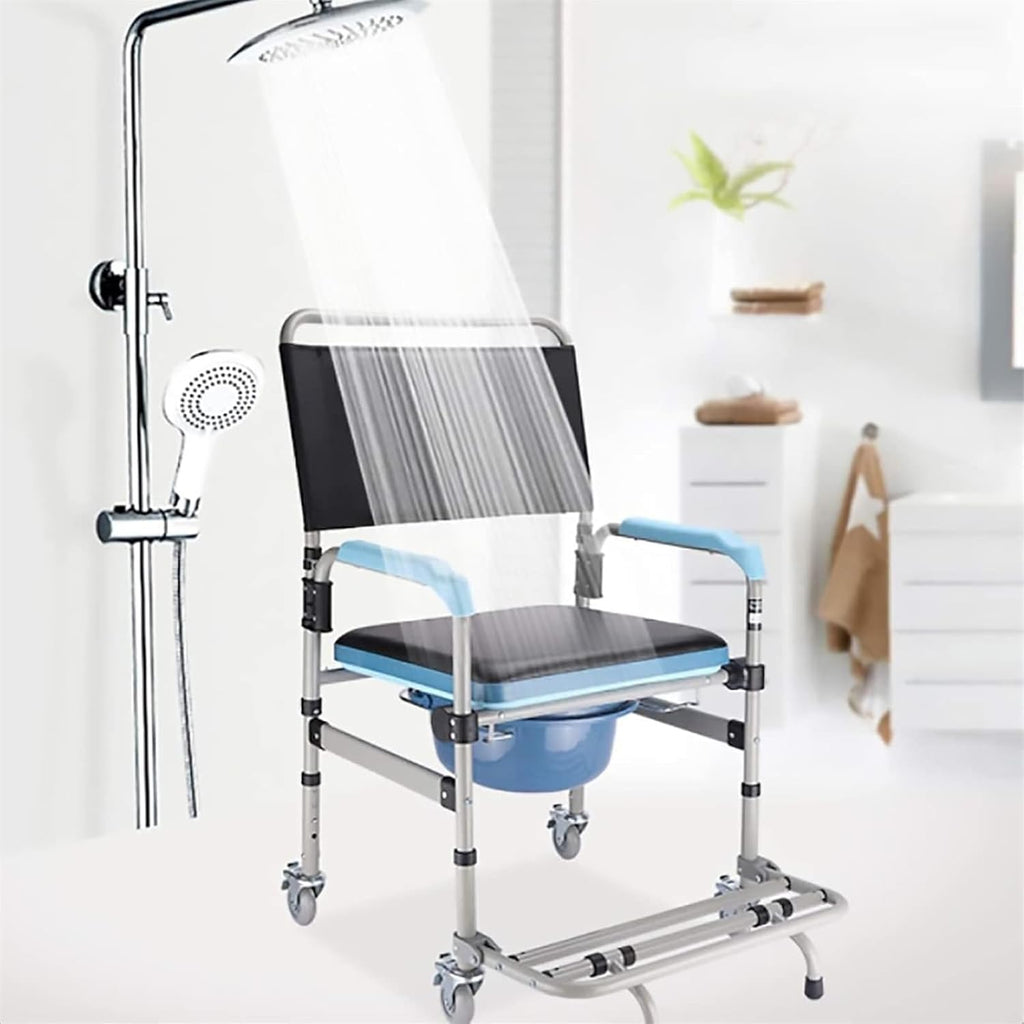 Bedside Commode,Toilet Seat with Handles Commode Chair with Wheels with Built-in Toilet Non-Slip Shower Chair with Padded seat for Any
