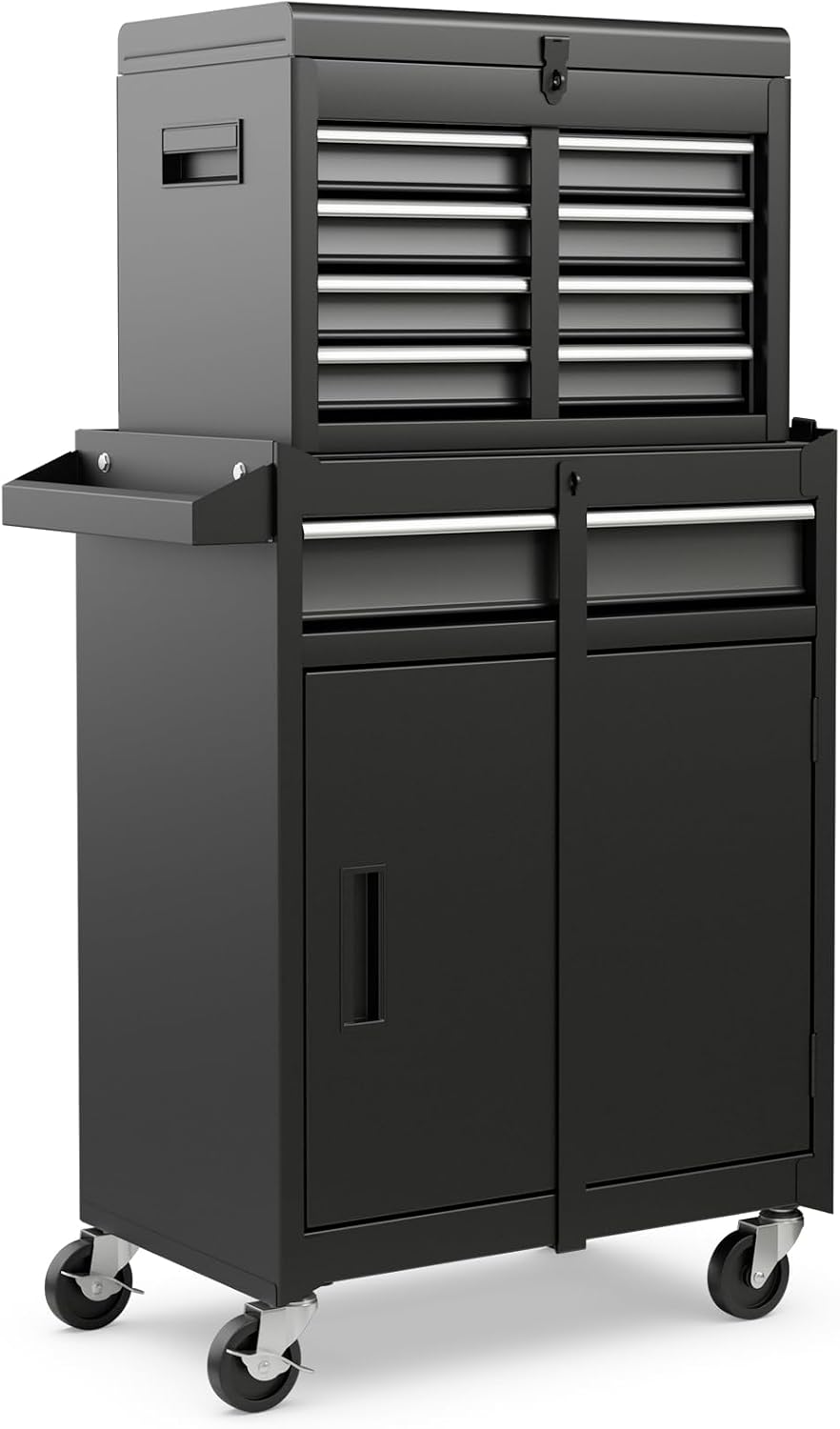 IRONMAX 5-Drawer Rolling Tool Chest, 2-in-1 Detachable Heavy Duty Tool Box Storage Cabinet with Auto Lock, Adjustable Shelf & Hooks, Metal Toolbox on Wheels for Garage Workshop (Black)