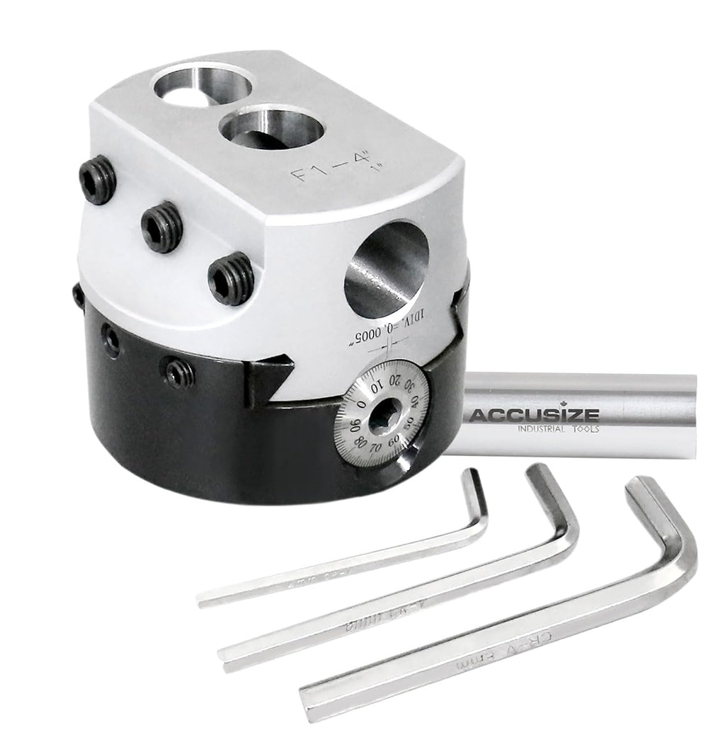 Accusize Industrial Tools Boring Head Hole Size Off Thread, 4 in, 0350-0004 | 1 in Boring Bar Hole, 1 in Offset, 1-1/2-18 Thread Mount, 3-43/64 in Overall Length