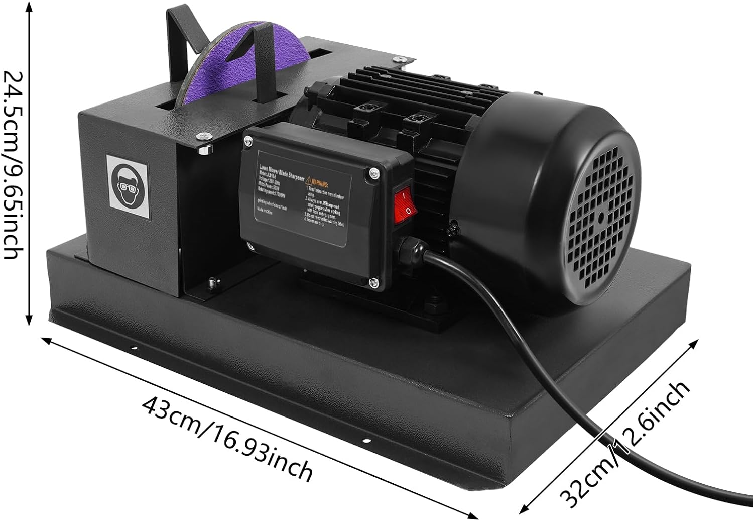 Electric Lawn Mower Blade Sharpener,1HP 750W Mower Blade Grinder with 9-inch Ceramic Grinding Disc, 1700 RPM Adjustable Brackets & Extra Sandpapers for High/Low Lift,Gator & Flat Blades Sharpen