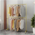 Zfmnoyev Double Rod Heavy Duty Garment Rack, Metal Rolling Garment Rack with Wheels, Large Capacity Height Adjustable Clothes Hanger Rack, for Bedroom, Living Room, Clothing Store(Gold,60x40x167 cm)