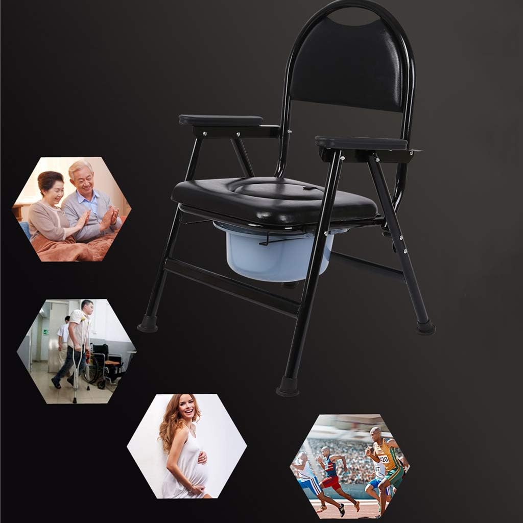 Heavy Duty Handicap Toilet Seat Bedside Commode Folding Potty Chair with Ultra-Premium Padded Non-Slip Handles and Bucket for Adults, Handicap, Elderly