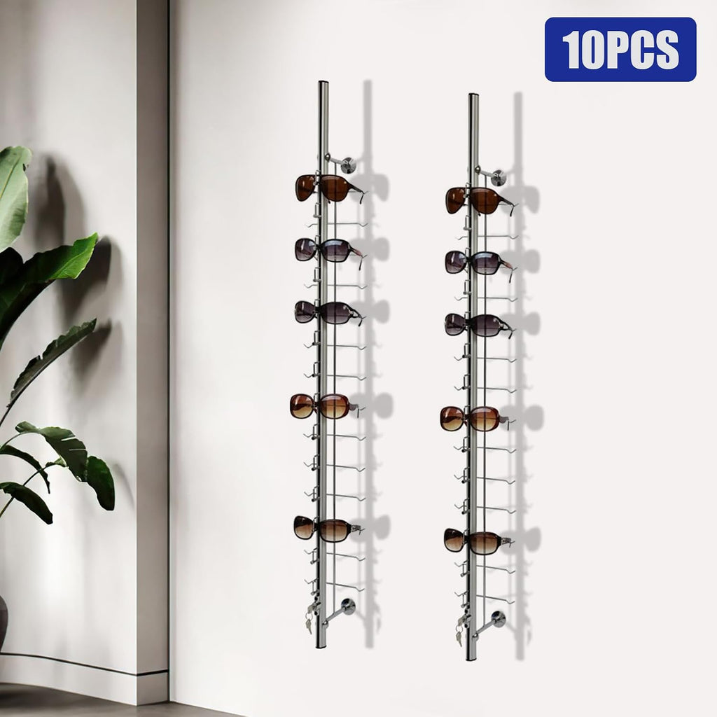 10 Set Retail Display 140 Pairs Wall Mount Eyeglass Sunglasses Display Stand Holder Rack With Lock, Multiple Glasses Organizer Hanging Sunglass Eye Glass Eyewear Display Rack