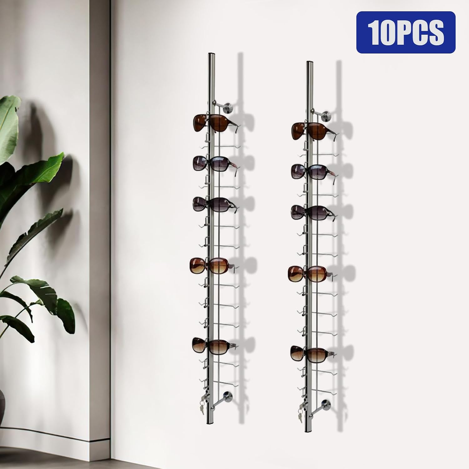 10 Set Retail Display 140 Pairs Wall Mount Eyeglass Sunglasses Display Stand Holder Rack With Lock, Multiple Glasses Organizer Hanging Sunglass Eye Glass Eyewear Display Rack
