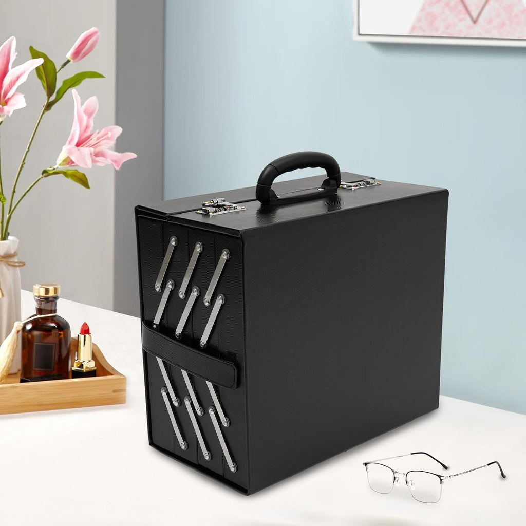 48 Slots Eyeglasses Storage Case, Portable Sunglasses Display Case Black Luxury Glasses Organizer Storage Heavy Duty Optical Frame Display Glasses Case Eyewear Storage Organizer Collector with Drawer