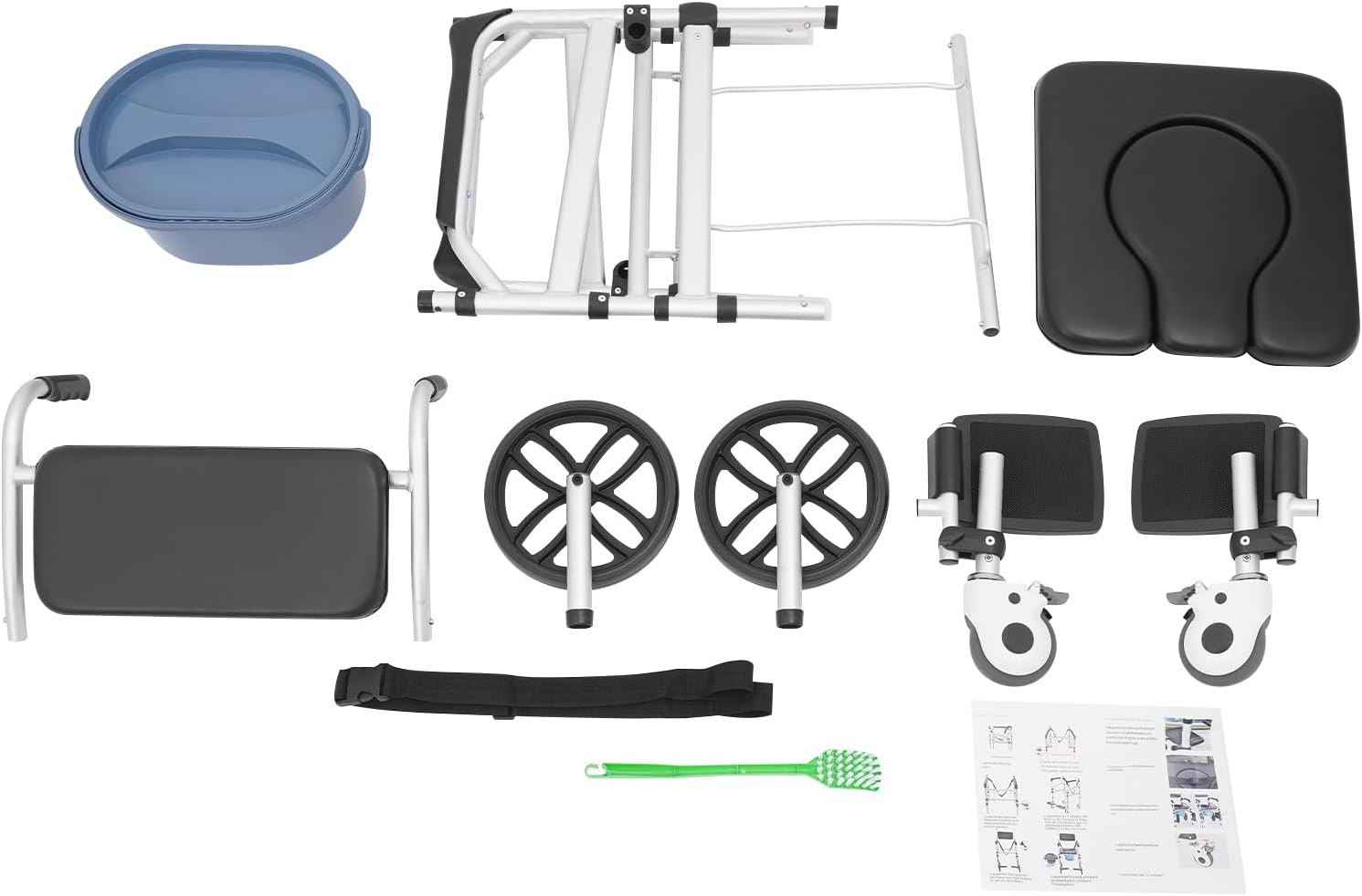 Foldable Shower Chair, Shower Wheelchair with Lockable Wheels Rolling Bedside Commode for Toilet with Height Adjustable & Sponge Padded Seat for Elderly and Disabled Support 330lbs (U-S)