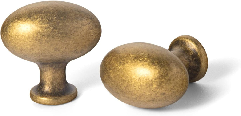 Goo-Ki 24 Packed Zinc Alloy for Drawer Knobs - 1.2 Inch(36MM) Oval Antique Brass Cabinet Knobs
