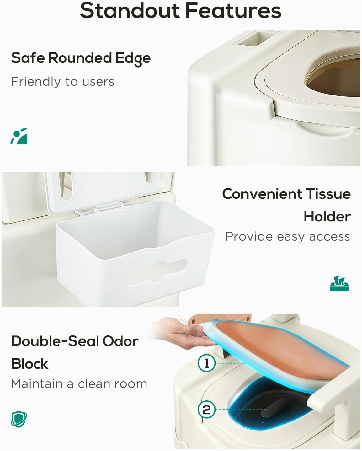 500 Lbs Heavy Duty Bedside Commode, 3-in-1 Portable Potty Chair for Elderly & Adults, Night Toilet with Motion Light, PU Padded Sofa Chair, 2 Heights, Buckets & Tissue Box