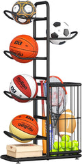 Basketball Ball Storage Rack Ball Storage Display Rack Floor Stand, Vertical Standing Metal Sport Ball Organizer Holder, Basketball Football Volleyball Storage Display