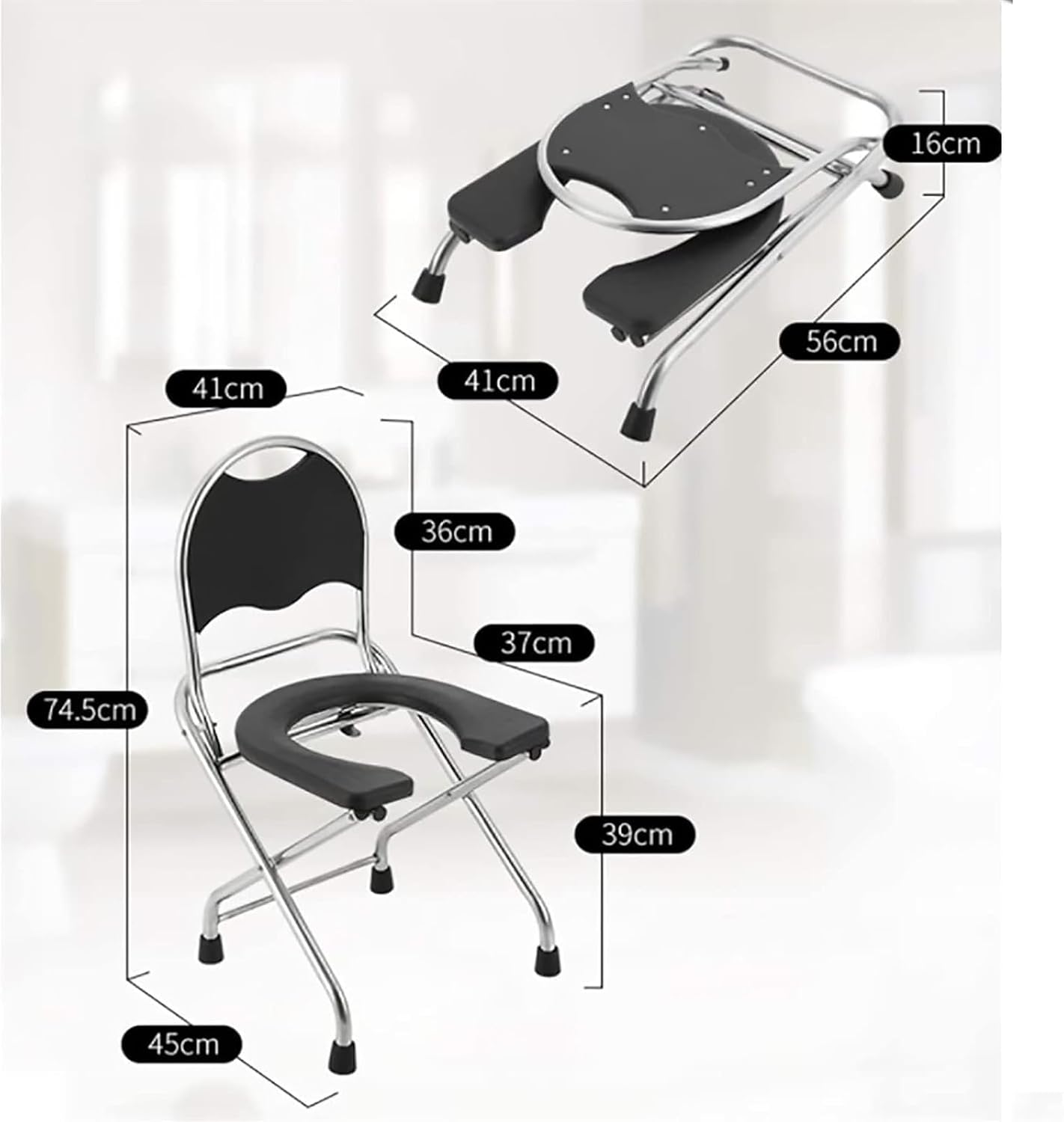Bedside Commode,Toilet Seat with Handles Chair with Toilet Handicapped Folding armrests Ergonomic seat Non-Slip feet Perforated Folding Portable Toilet Chair