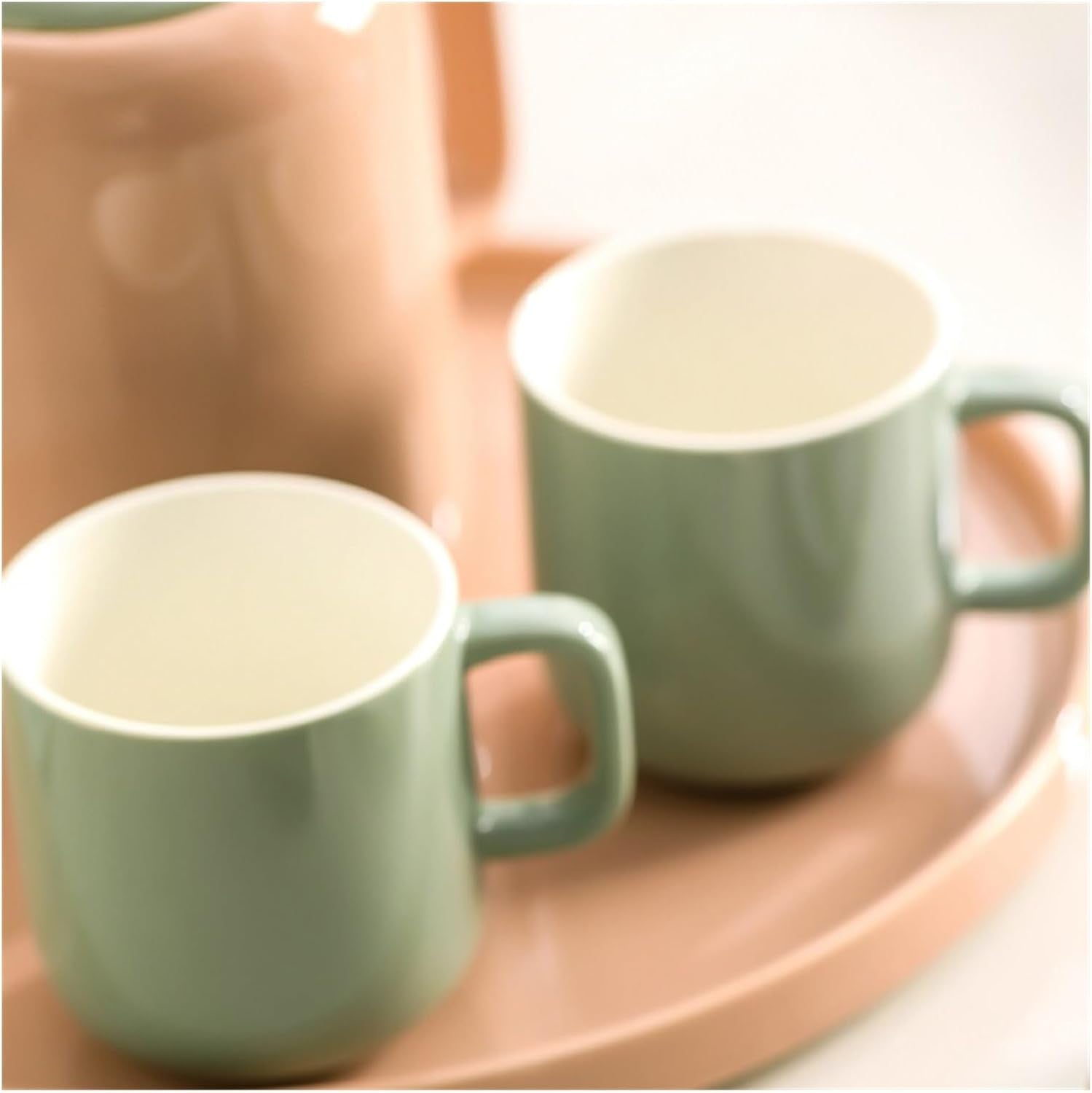Beverage Serveware Water Cup Tea Set Household Creative Set Cup Ceramic Water Set Tea Cup Living Room Family Cup Water Carafe(Green)