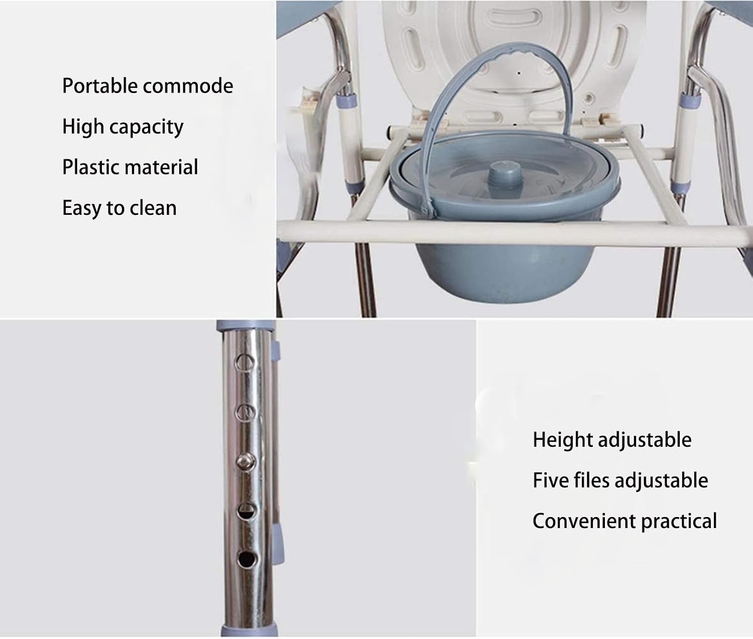 Folding Toilet Seat Chair Portable Bedside Commode, Height Adjustment Extra Wide with Bucket Splash Guard Heavy Duty Adult Bathroom Pail Fits Toilet Chair