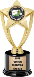Crown Awards Kindergarten Graduation Trophies with Custom Engraving, 7.25' Personalized Kids Graduation Trophy On Deluxe Round Base Prime