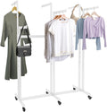 Clothing Display Racks for Retail, Retail Display Racks With Wheels, Floor Standing Metal Garment Rack for Hanging Clothes, Retail Store, Bedroom, Laundry Room. (White)