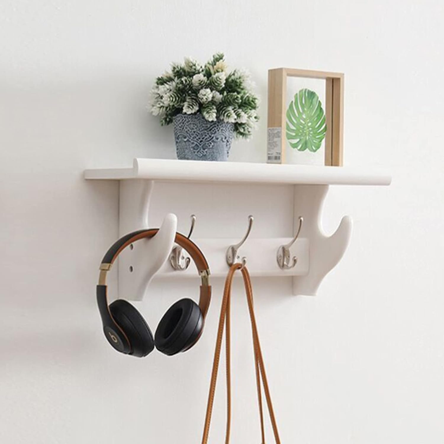 Rustic Wood Wall Shelf with Hooks for Entryway Bathroom Living Room Wall Mounted Coat Rack with Storage Shelf and Hooks