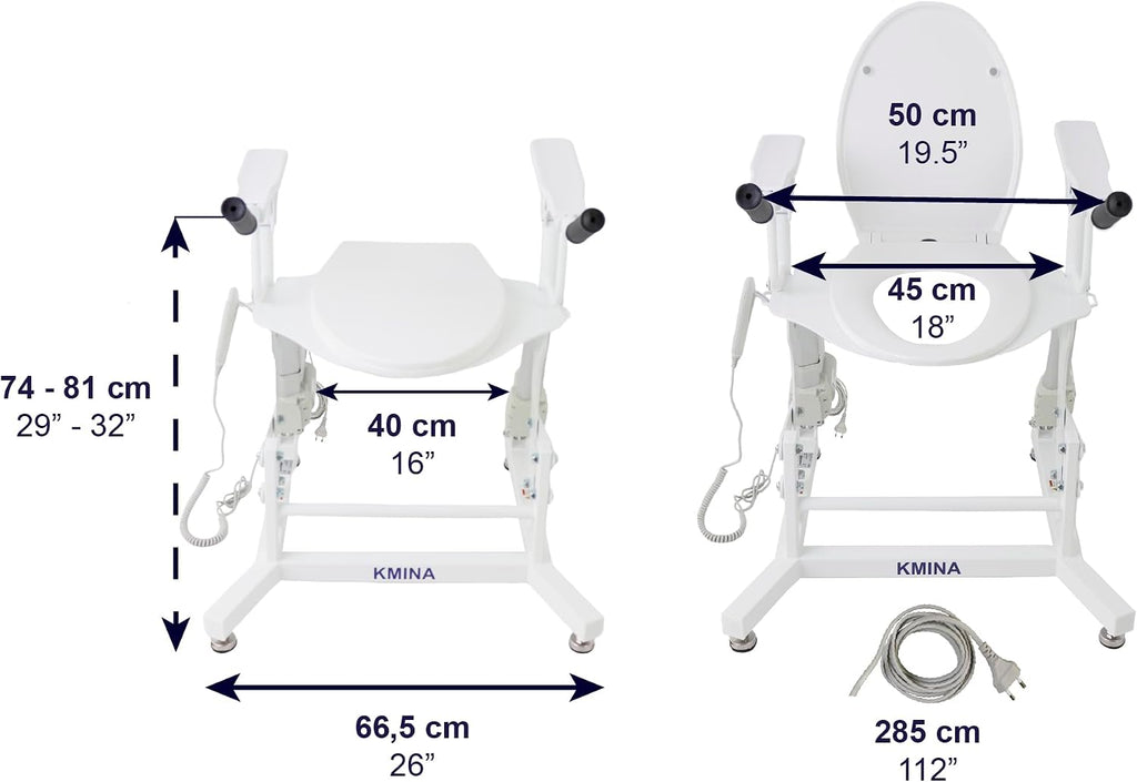 KMINA Electric Toilet Seat Lift Riser with Handles, Powered for Elderly, Height Adjustable