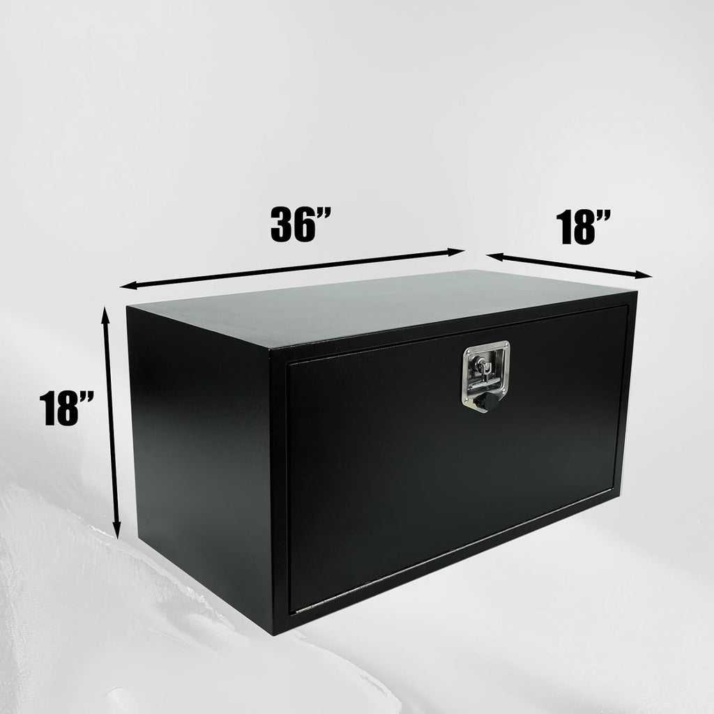 confote Black Steel Underbody Truck Tool Box with T-Handle Lock,Heavy Duty Truck Tool Box Truck Storage Organizer Tool Box Chest For Storage Smooth Surface,Waterproof-36'x 18'x 18' inch